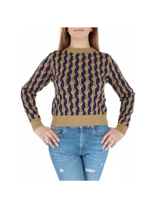 Marineblauer Pullover mit goldenen Details