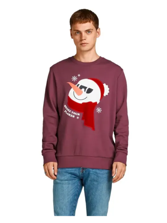 Burgunder Jack & Jones Schneemann Pullover