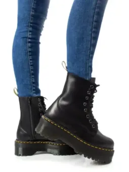 Schwarze Lederstiefel mit gelber Naht