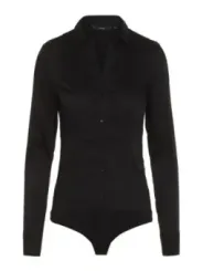 Schwarzer Damen-Body mit Hemdkragen