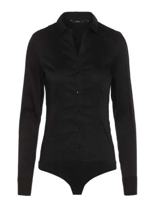 Schwarzer Damen-Body mit Hemdkragen