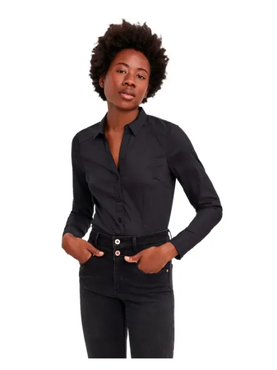 Schwarze Bluse mit Knopfleiste