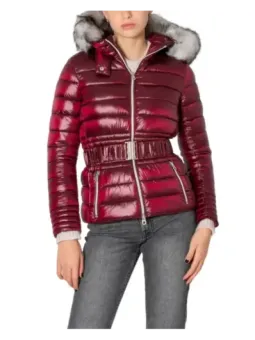 Rote gesteppte Damen-Pufferjacke mit Kapuze