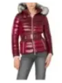 Rote gesteppte Damen-Pufferjacke mit Kapuze