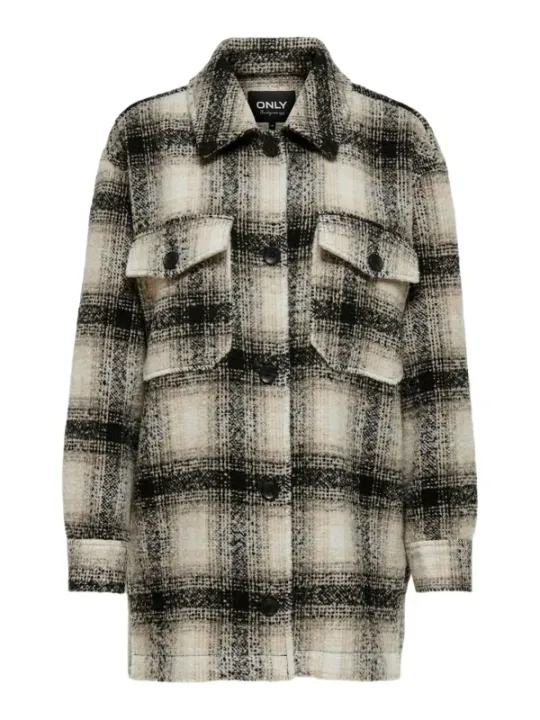 Schwarzes kariertes Flanellhemd mit Taschen