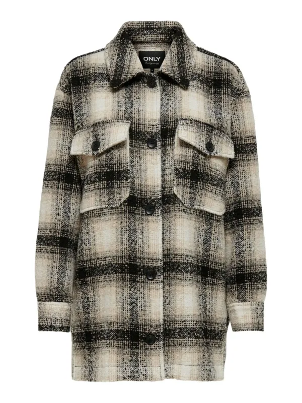 Schwarzes kariertes Flanellhemd mit Taschen