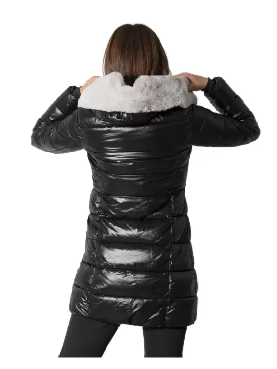 Schwarze Daunenjacke mit Kapuze