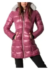 Pinke Daunenjacke mit Kunstfellkapuze