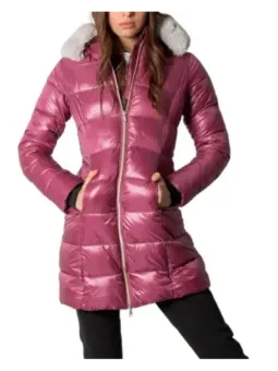 Pinke Daunenjacke mit Kunstfellkapuze