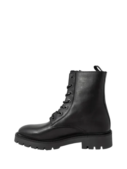 Schwarzer Leder Kampfstiefel Seitenansicht