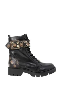 Schwarzer Lederstiefel mit Schädel-Details