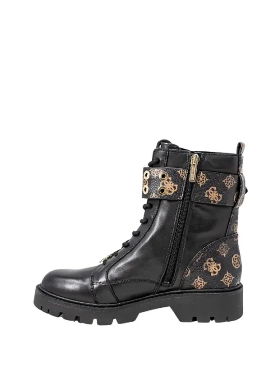 Schwarze Lederstiefel mit Schnürung und Reißverschluss